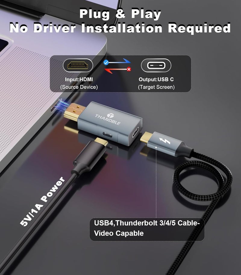 THANDBLE HDMI to USB C Adapter 4K60Hz, Unidirectional HDMI Male to USB C Female for Portable Monitor, AR Glasses XREAL One/Air 2 Pro/VITURE Pro/Rokid, PS4/5, Xbox, Switch, ROG Ally, Steam Deck-1Pack - Image 4